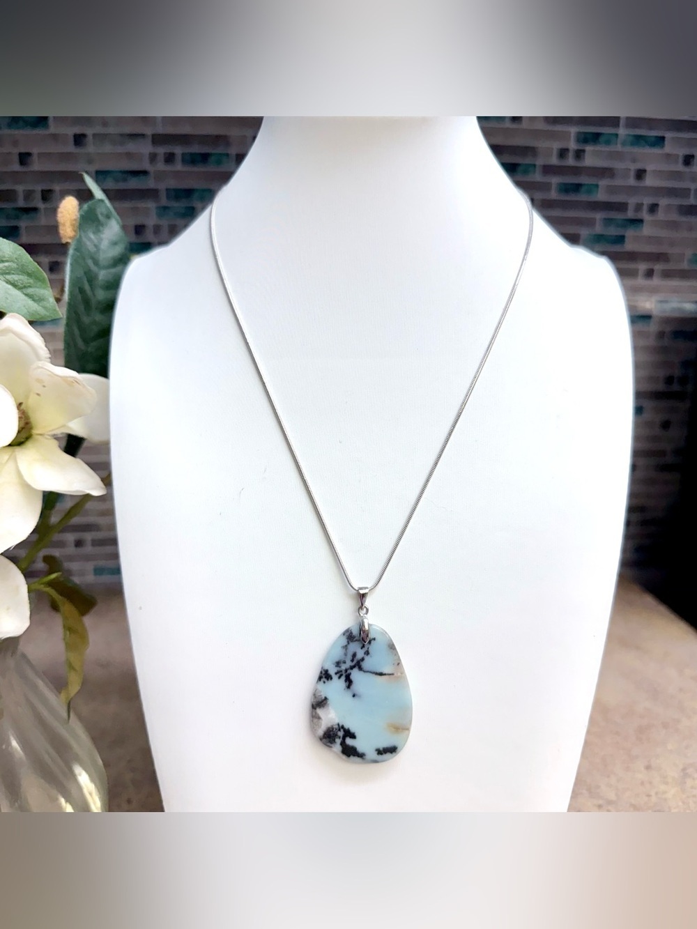 One-of-a-Kind Blue Dendritic Agate & Sterling Silver Necklace